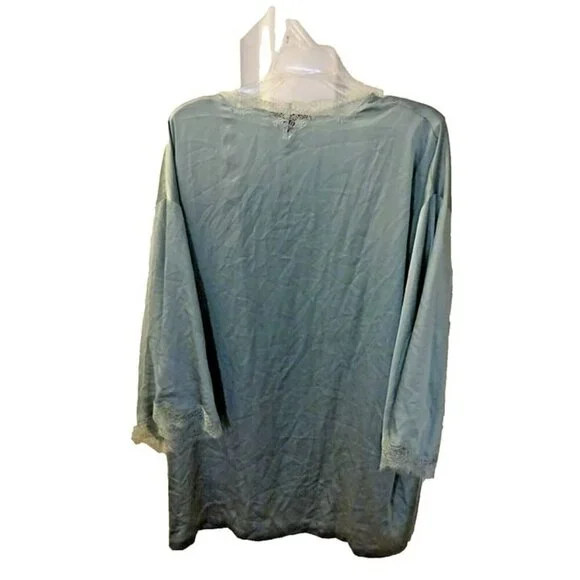 Victoria's Secret Pre-Loved M/L Lace Trim Polyester Short Sage Green Robe Kimono - Picture 12 of 12